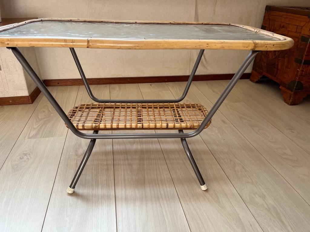 Rotan tafeltje, Gebruikt, Glas, 75 cm of meer, Rechthoekig