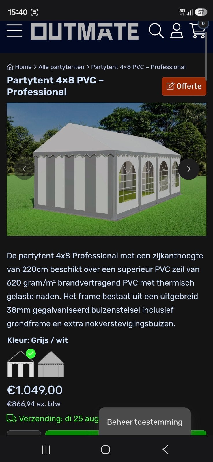 Professionele Partytent 8x4 meter - Super Kwaliteit, Ophalen