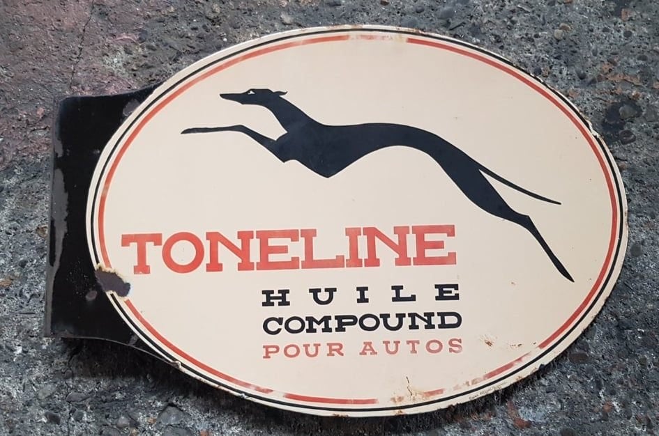 Toneline huile compound  emaillen reclame decoratie bord, Ophalen of Verzenden, Gebruikt, Reclamebord