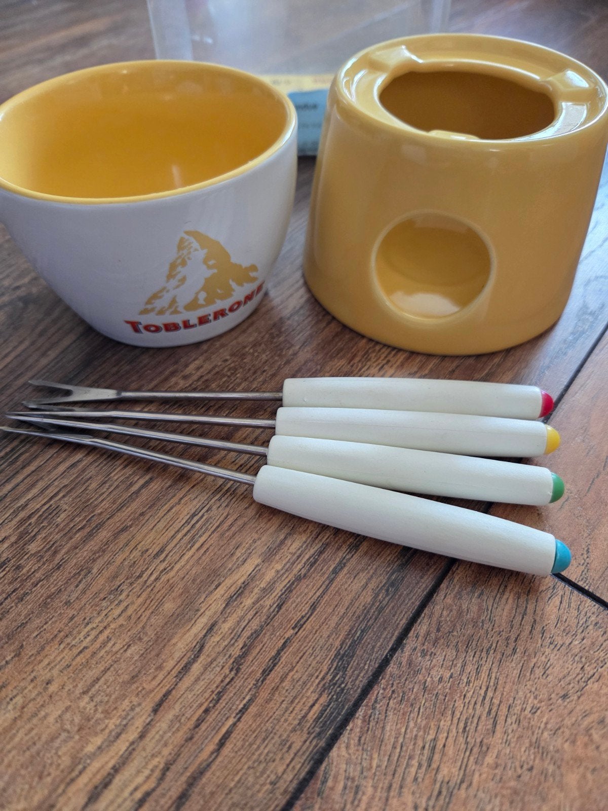 Vintage Toblerone chocolade fondueset als nieuw!, Ophalen of Verzenden, Zo goed als nieuw, Waxinelicht, Fondueset