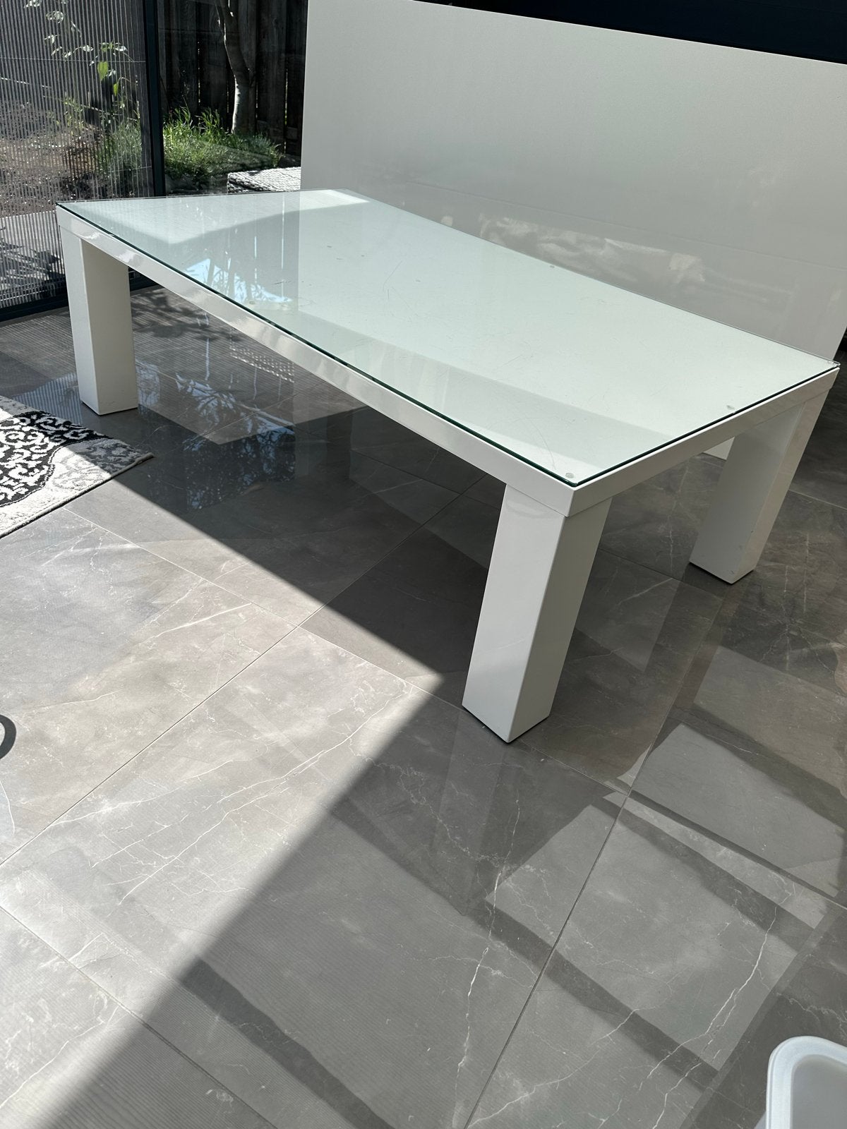 salontafel met glazen blad + eettafel (set) wit, Huis en Inrichting, Tafels | Salontafels, Ophalen, Gebruikt, 100 tot 150 cm, 50 tot 100 cm