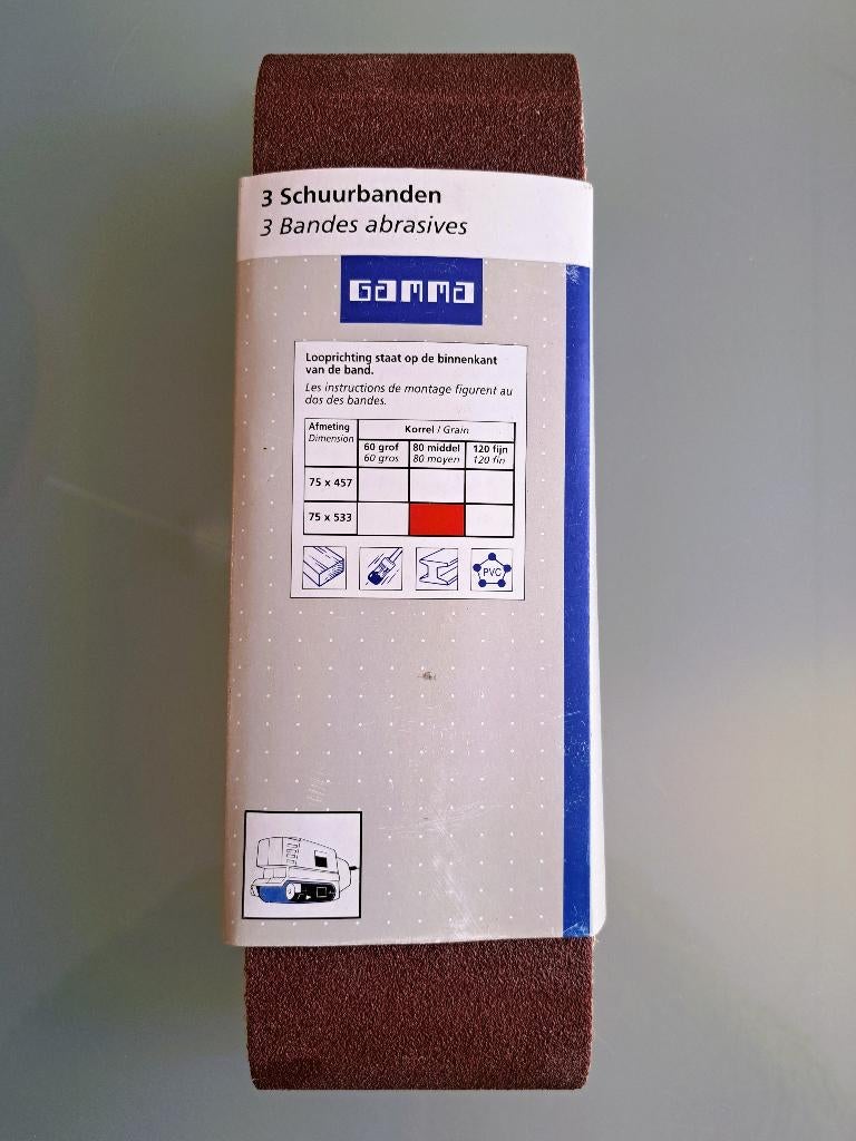 Nieuw: Gamma set van 3 schuurbanden 533 x 75 (80 middel), Doe-het-zelf en Verbouw, Gereedschap | Schuurmachines, Ophalen, Nieuw
