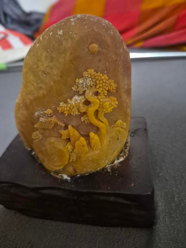 Decoratieve agaatsteen met houtsnijwerk, Ophalen of Verzenden
