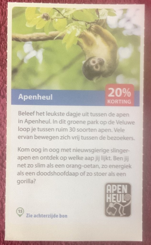 Apenheul Dierentuin Apeldoorn Voordeelbon, Drie personen of meer, Dierentuinbon