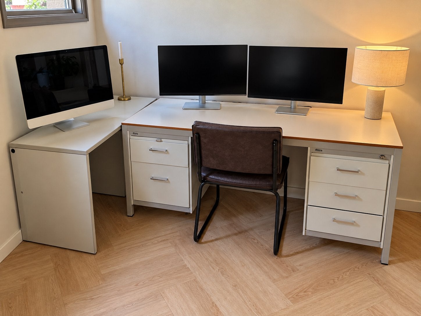 Gispen bureau, zeer solide met ladekasten, Ophalen, Gebruikt, Metaal, Hoekbureau