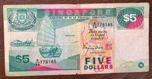 Singapore 5 dollar, Ophalen of Verzenden, Zuidoost-Azië, Los biljet