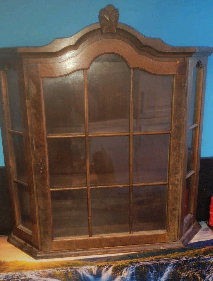 Antieke vitrinekast om op te hangen, Huis en Inrichting, Kasten | Vitrinekasten, Met deur(en), Gebruikt, Minder dan 25 cm, Minder dan 100 cm