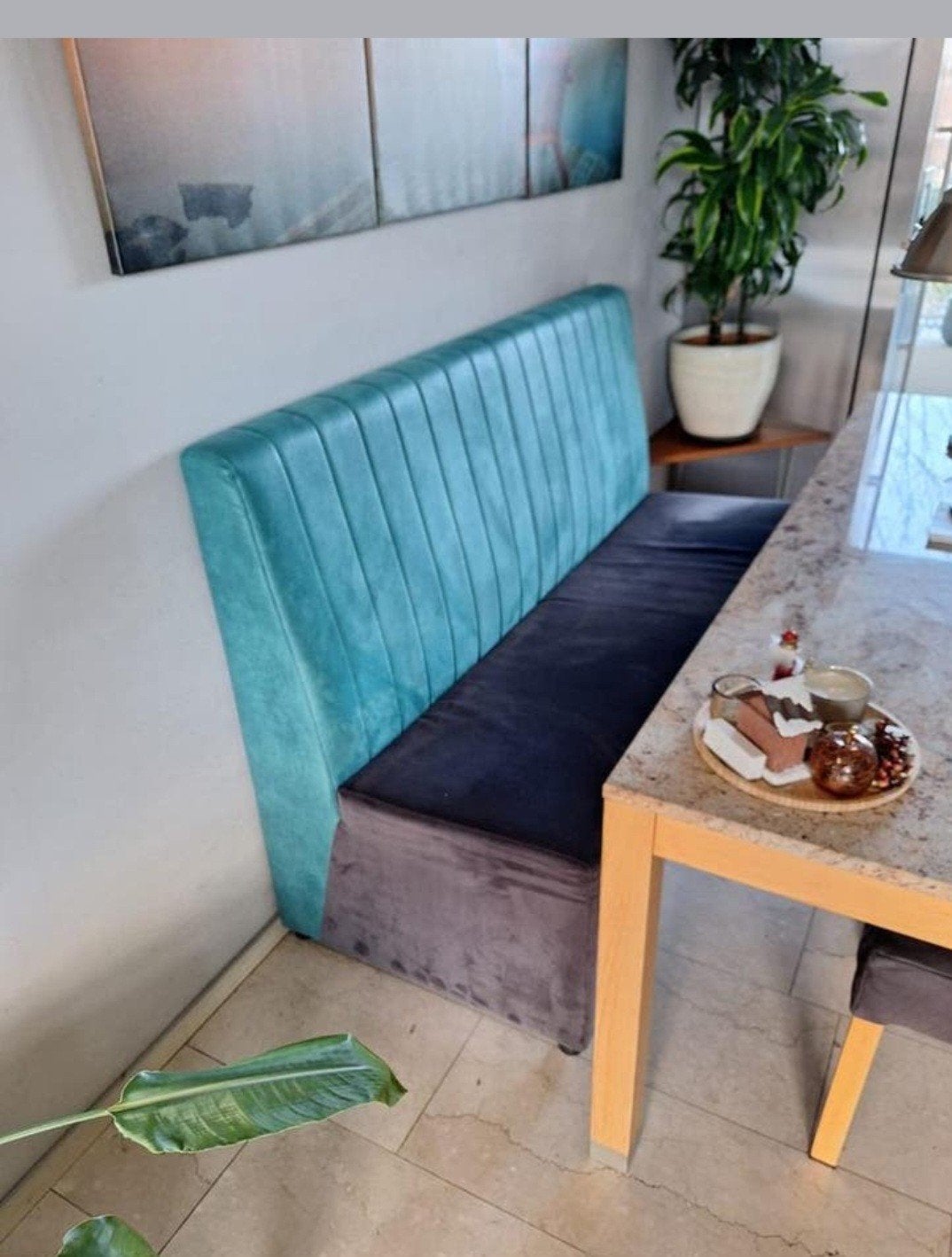 Op maat gemaakt eettafelbank - aqua met zwart, Design, 150 tot 200 cm, 75 tot 100 cm, Ophalen of Verzenden