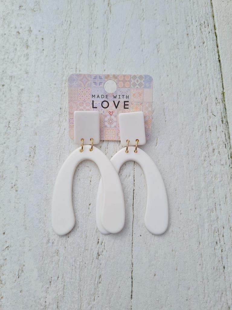 Statement oorbellen wit kunststof lichtgewicht 3 euro nieuw, Overige materialen, Hangers, Wit, Nieuw
