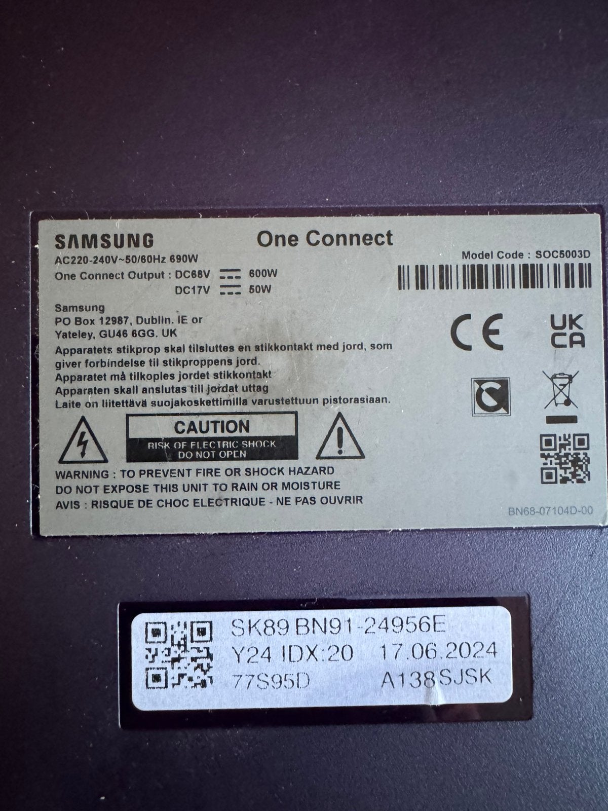 Gezocht: Samsung One Connect Box SOC5003D voor 77S95D, Audio, Tv en Foto, Televisie-accessoires, Ophalen of Verzenden, Gebruikt