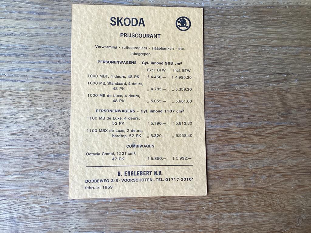 Originele Skoda Prijscourant Februari 1969, Ophalen of Verzenden, Gelezen, Overige merken