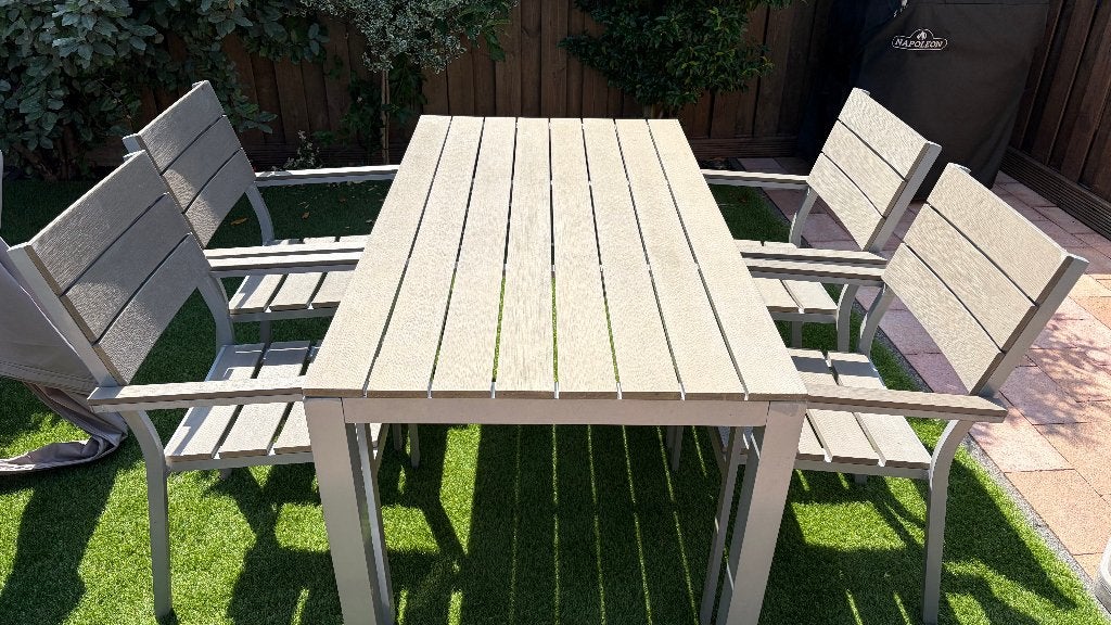 tuin tafel & 4 stoelen, Ophalen, Gebruikt, Rechthoekig, Kunststof