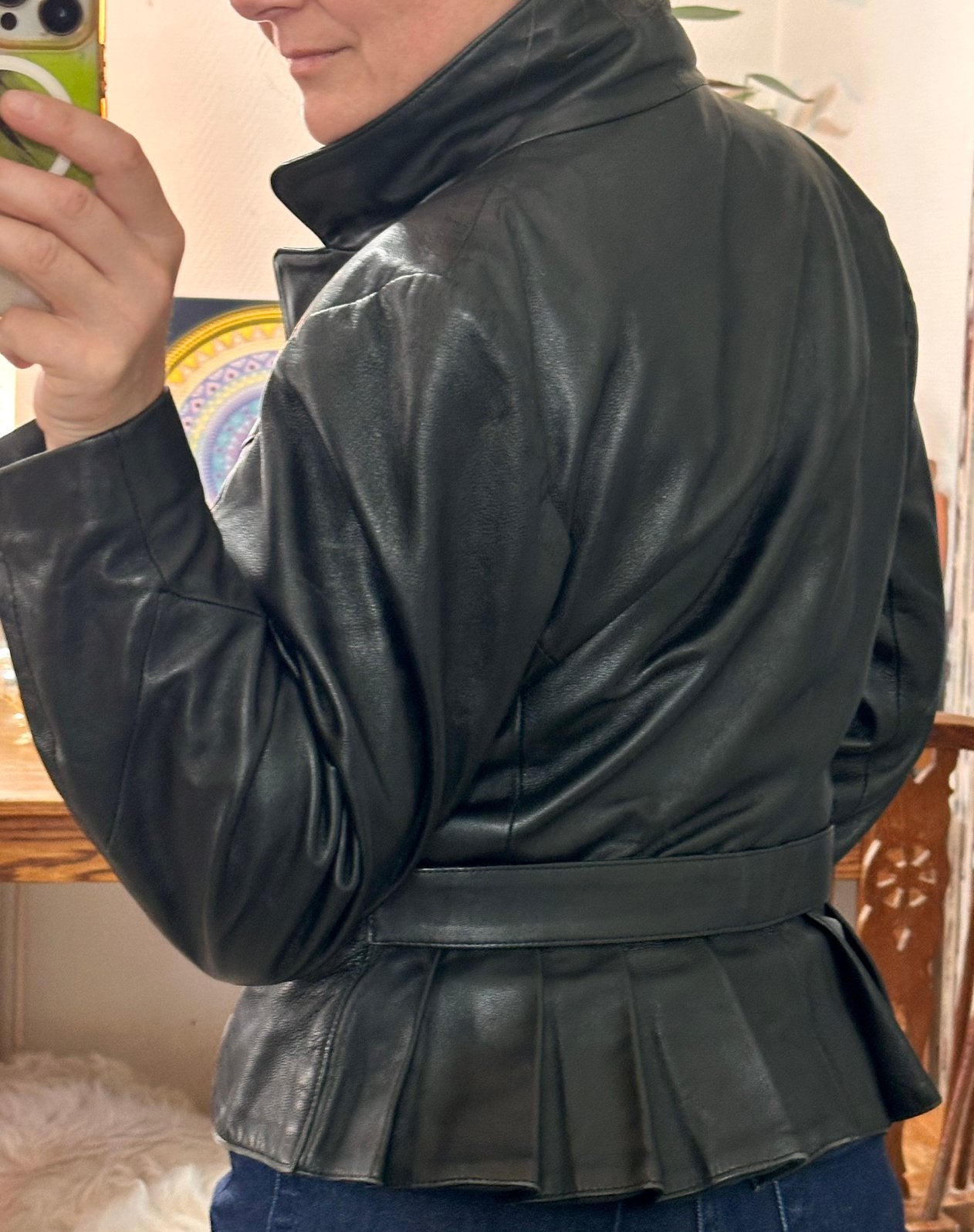 Vintage Black Leather Fitted Peplum Blazer Jacket Size M, Ophalen of Verzenden, Zo goed als nieuw, Maat 38/40 (M), Zwart