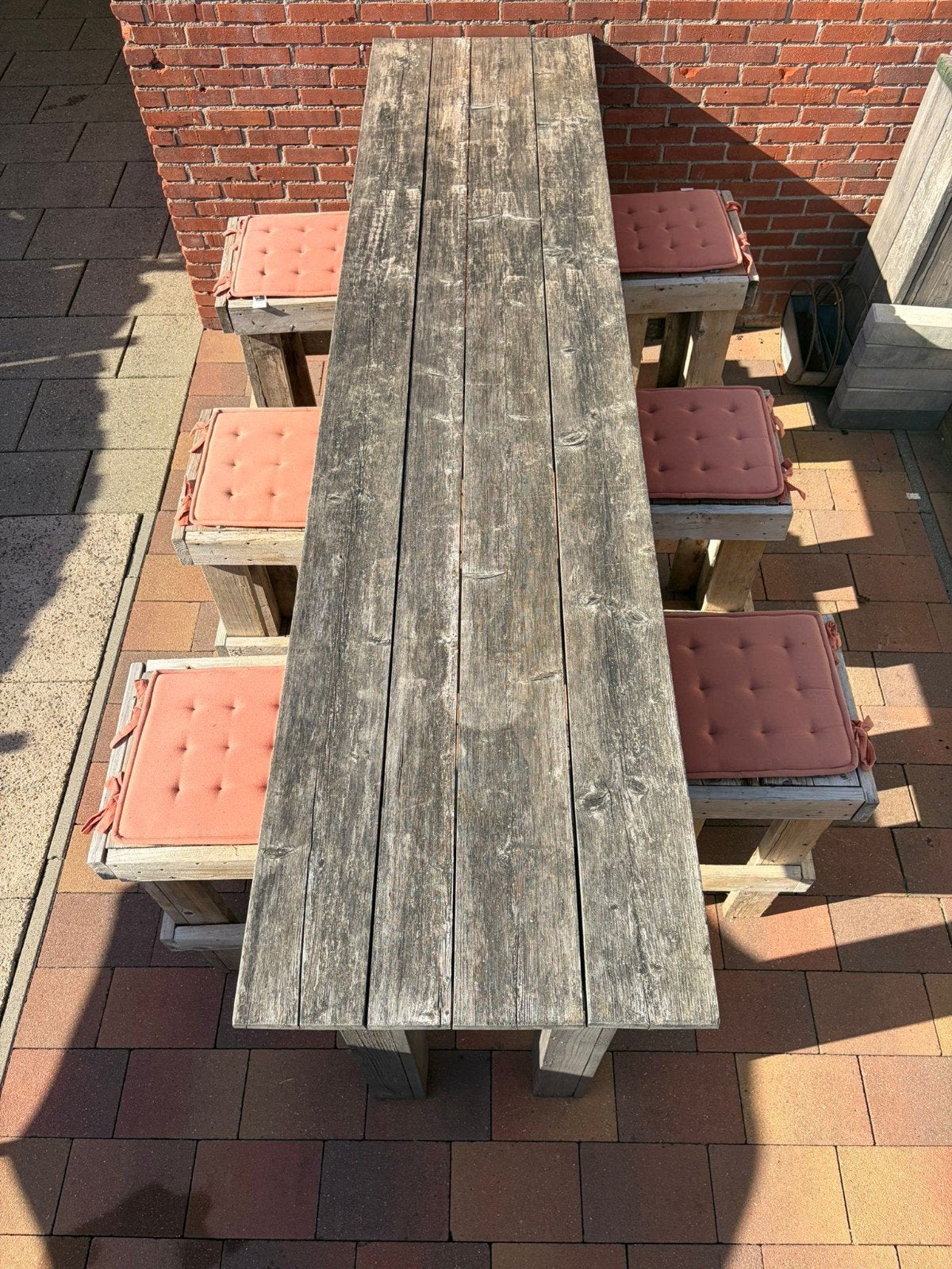 Robuuste houten bartafel met krukken, Ophalen, Gebruikt, Rechthoekig, Hout