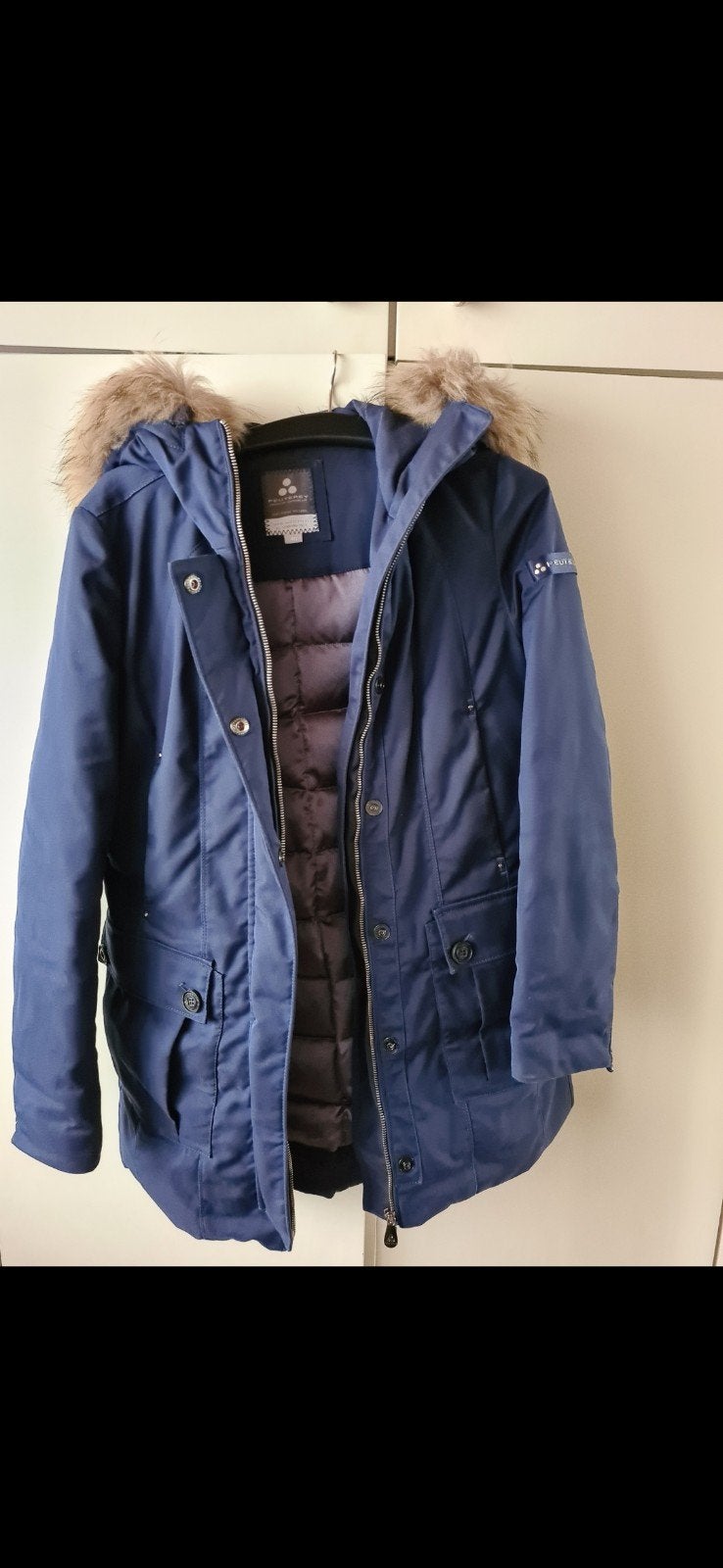 Peuterey winterjas met bontkraag, Kleding | Dames, Jassen | Winter, Blauw, Maat 42/44 (L), Ophalen of Verzenden, Gedragen