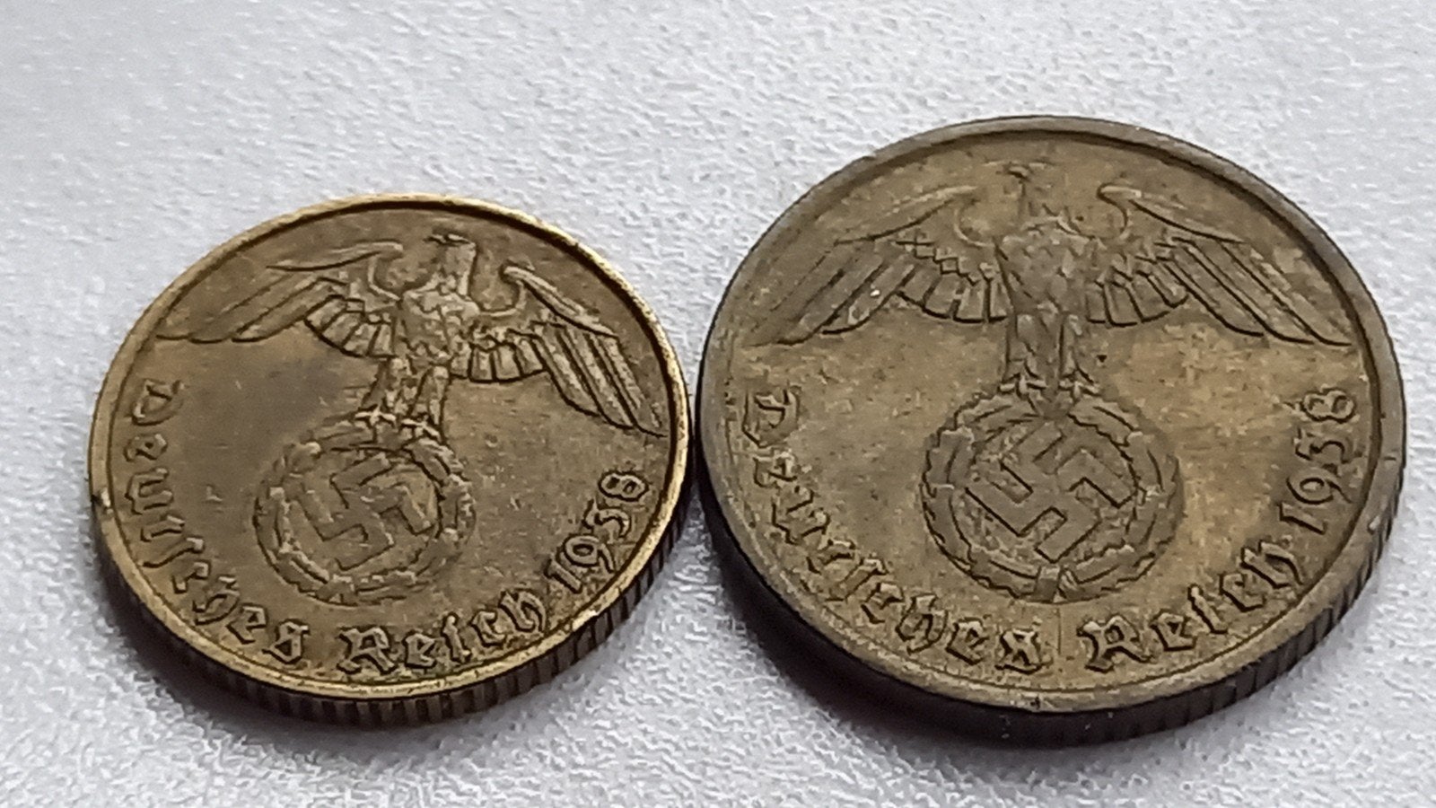 WO2 5 en 10 Reichspfennig messing nazi duitsland 3, Ophalen of Verzenden, Duitsland, Setje