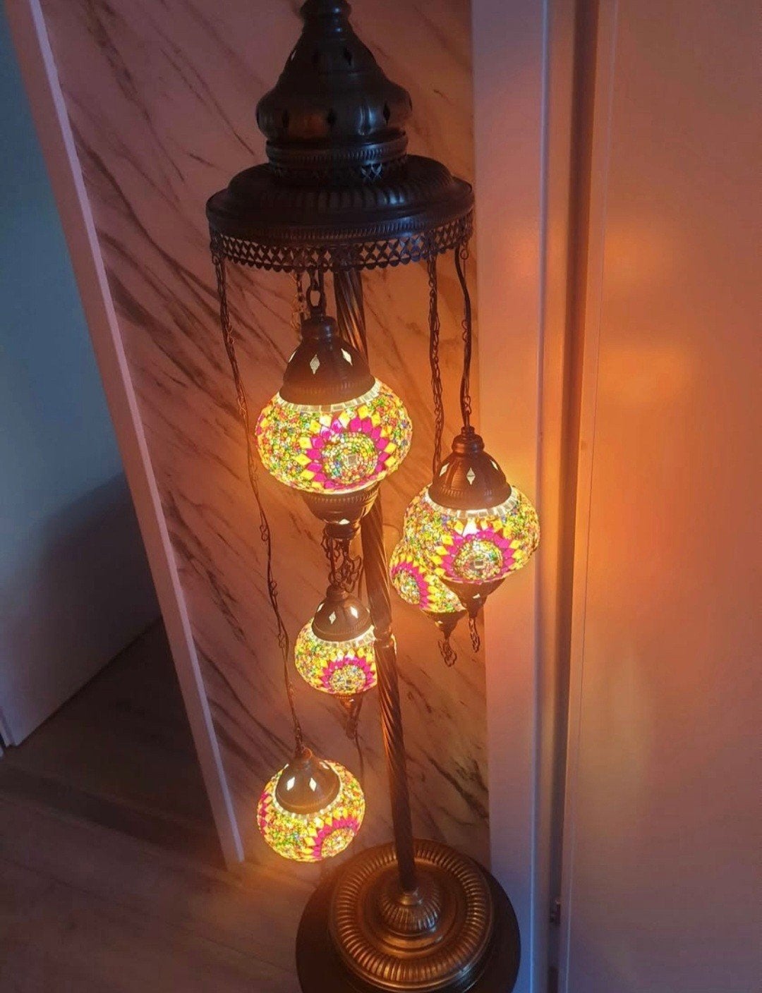 Oosterse Mozaïek Vloerlamp met 5 Bollen, Huis en Inrichting, Ophalen, Glas, Zo goed als nieuw, 150 tot 200 cm