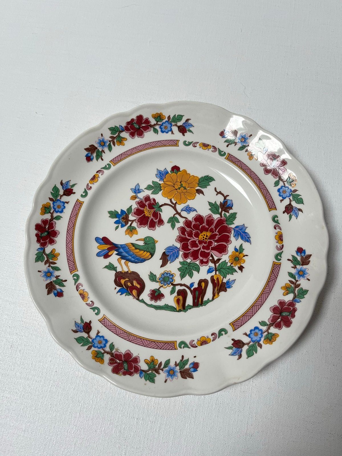 Vintage Pontesa Ironstone Bord met Bloemen en Vogel, Antiek en Kunst, Ophalen of Verzenden