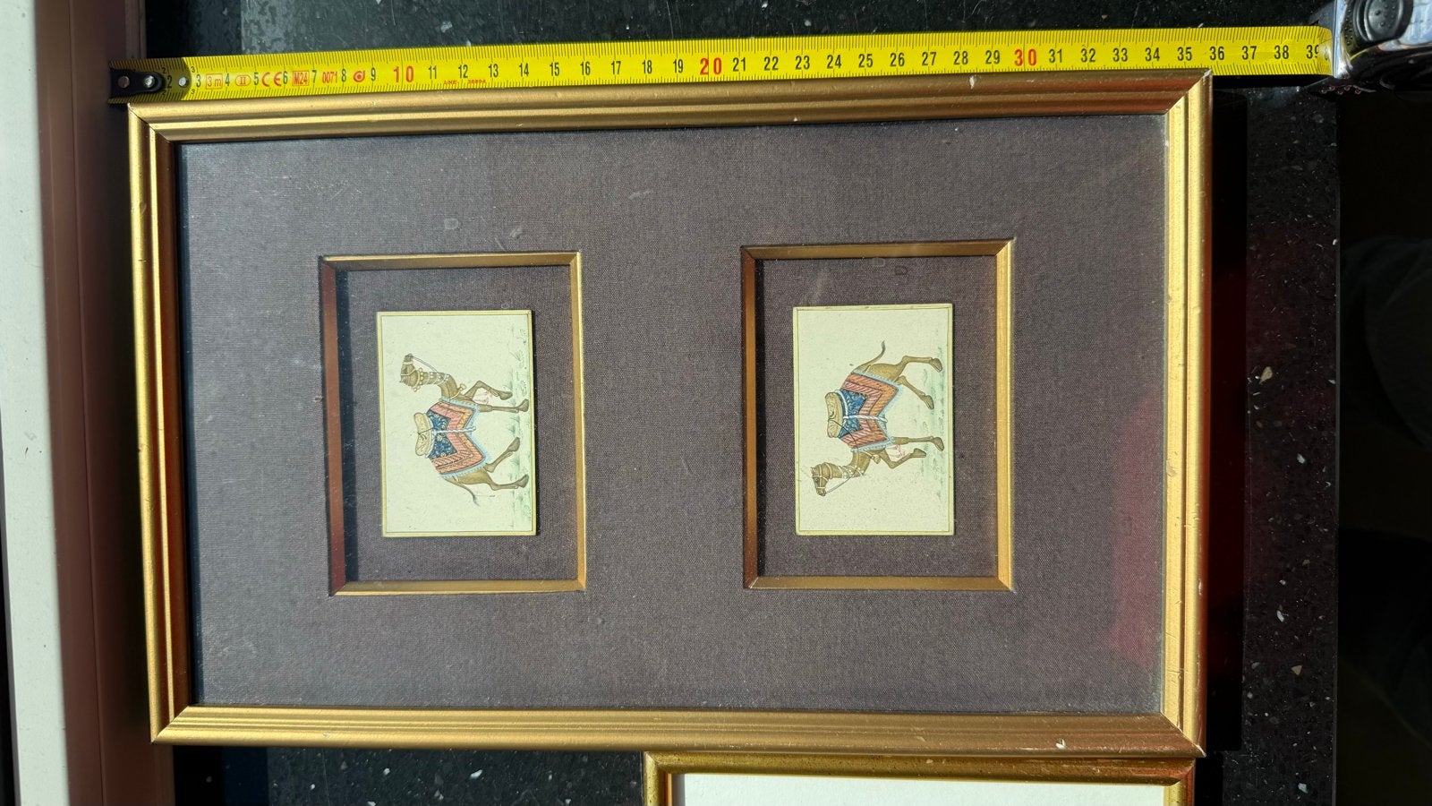 Ingelijste Indiase miniatuur schilderijen - Kamelen & Olifan, Minder dan 50 cm, Ophalen of Verzenden, Zo goed als nieuw, Schilderij
