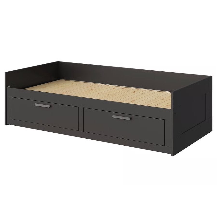 BRIMNES Bedbank met 2 lades, zwart, 80x200 cm, Ophalen, Eenpersoons, Zwart, Zo goed als nieuw