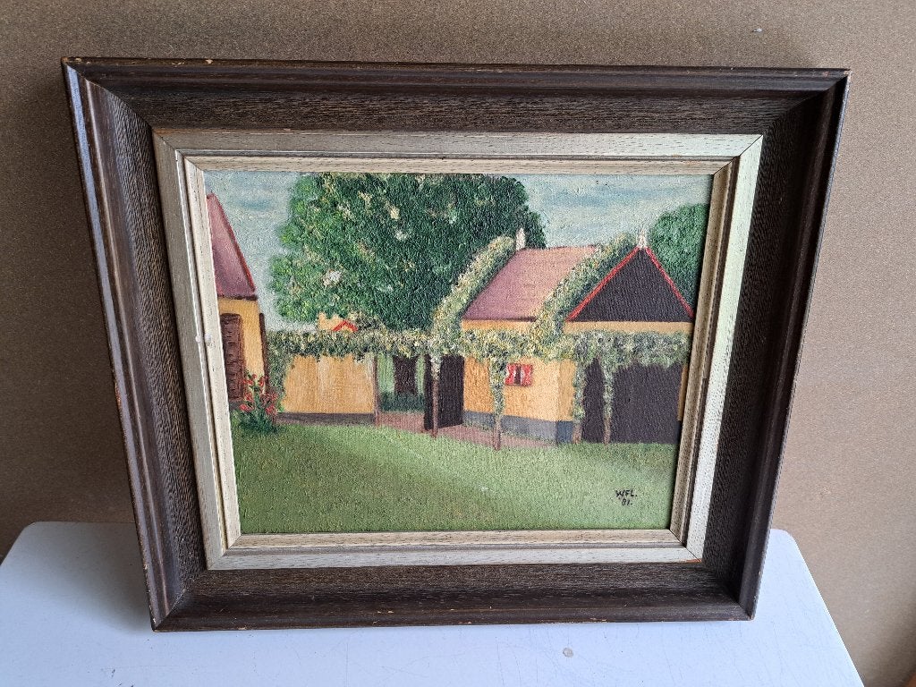 schilderij Nij mirdum Wil Fleur - v/d Borg, Ophalen of Verzenden, Oud hollands, Origineel werk, Stads- / dorpsgezicht