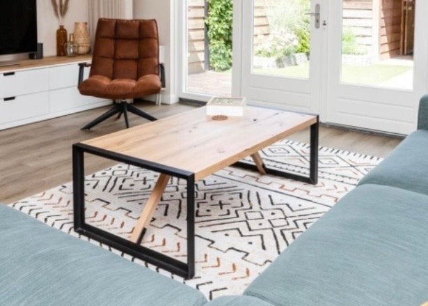 Salontafel Kentucky Nature White - Eikenhout (130x75cm), Ophalen, 100 tot 150 cm, Eikenhout, 50 tot 100 cm