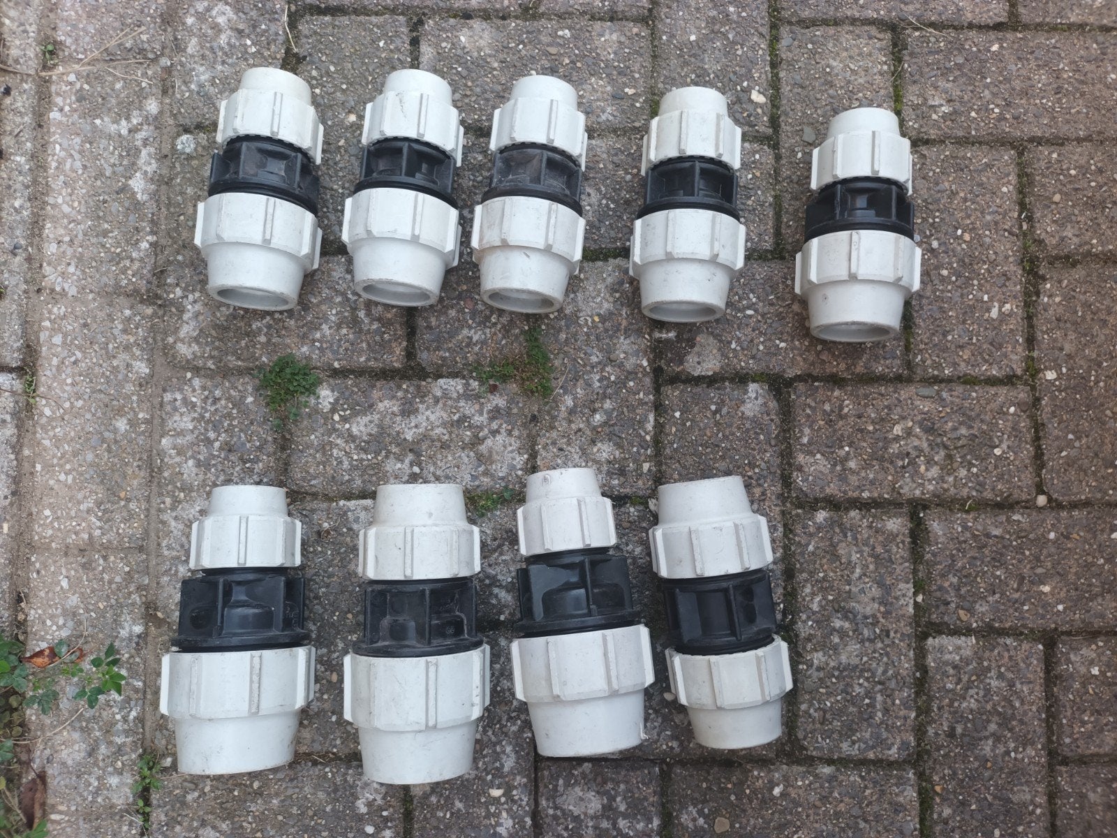 partij PVC afvoerbuis koppelingen - 9 stuks, Afvoer, Gebruikt, Pvc, Ophalen of Verzenden