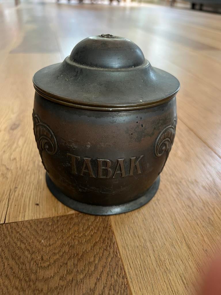Antieke messing tabakspot met deksel, Antiek en Kunst, Antiek | Tin, Ophalen of Verzenden