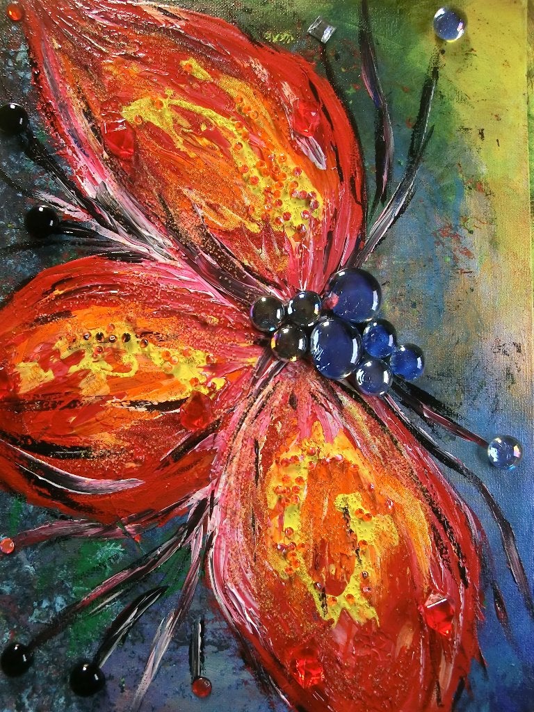 Acryl tulpen met blauw hart van glas, Ophalen of Verzenden