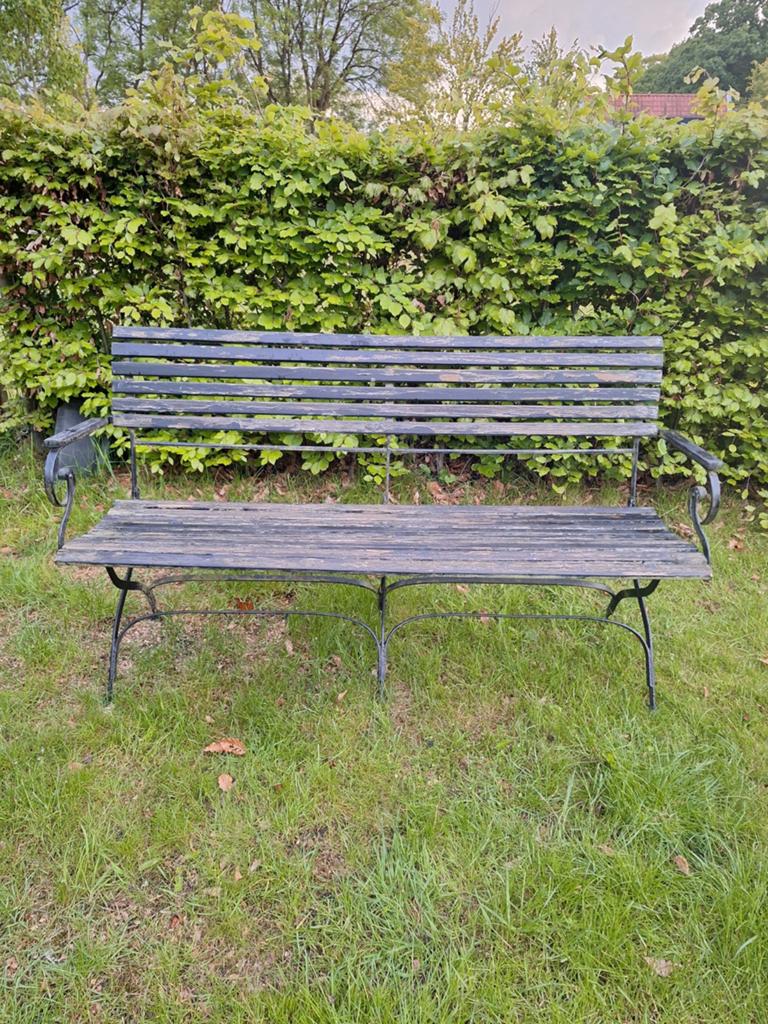 Oude tuinbank 155 cm houten bank tuindecoratie brocante, Ophalen, Gebruikt, Hout