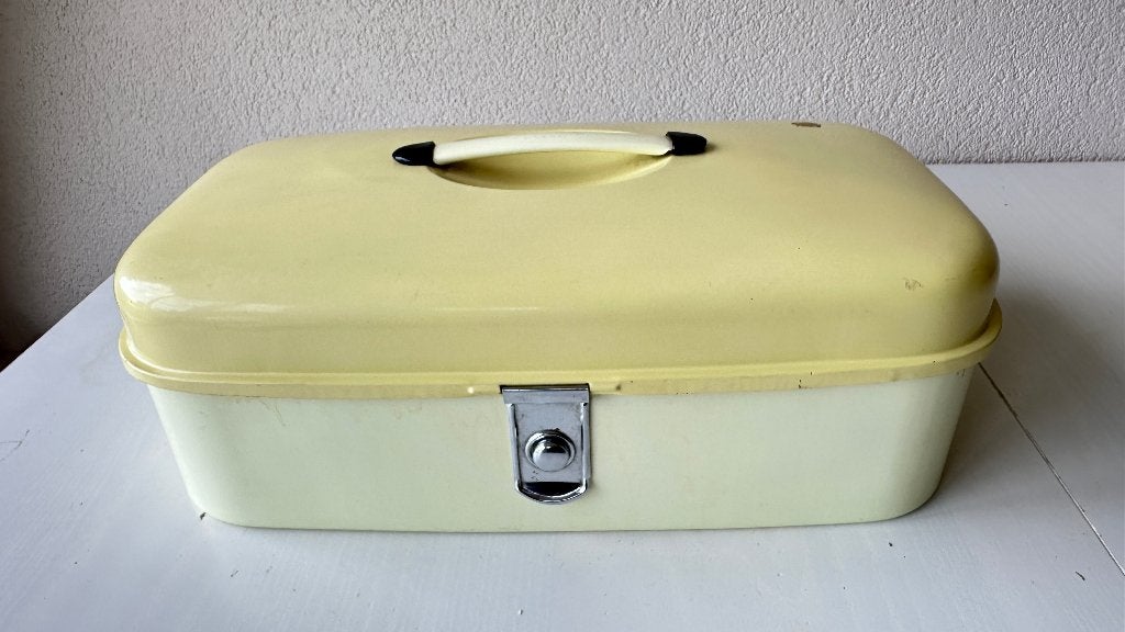 Vintage broodtrommel metaal Brabantia zachtgeel, jaren 50/60, Antiek en Kunst, Ophalen of Verzenden