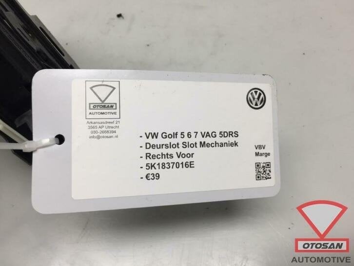 vw golf 6 polo deurslot slotmechaniek rechts voor 5k1837016e, Gebruikt, Volkswagen, Volkswagen AG, Vw@volkswagen.de