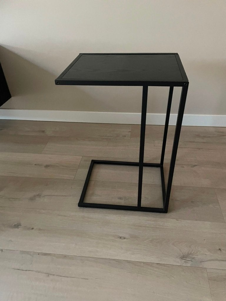 Zwarte metalen bijzettafel/banktafel, 63 cm, Minder dan 55 cm, Metaal of Aluminium, Rond, Ophalen
