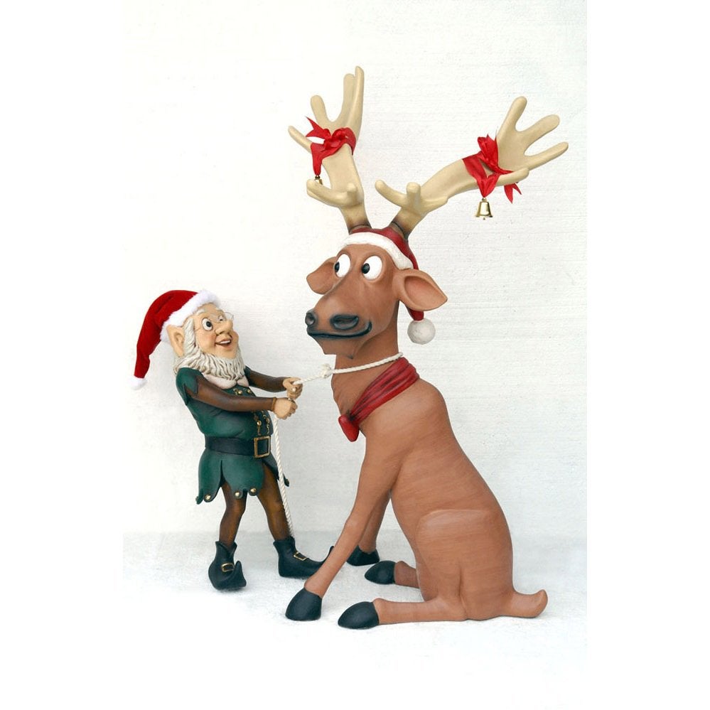 Elf pulling funny Reindeer – Elf Hoogte 149 cm, Ophalen, HorecaBeelden, Nieuw, HorecaBeelden