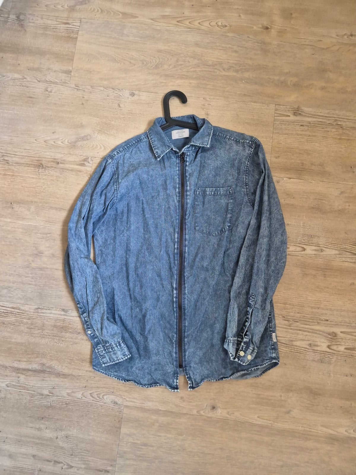 Jack & Jones spijkerblouse met rits - Zo goed als nieuw, Blauw, Ophalen of Verzenden, Zo goed als nieuw, Overige halswijdtes