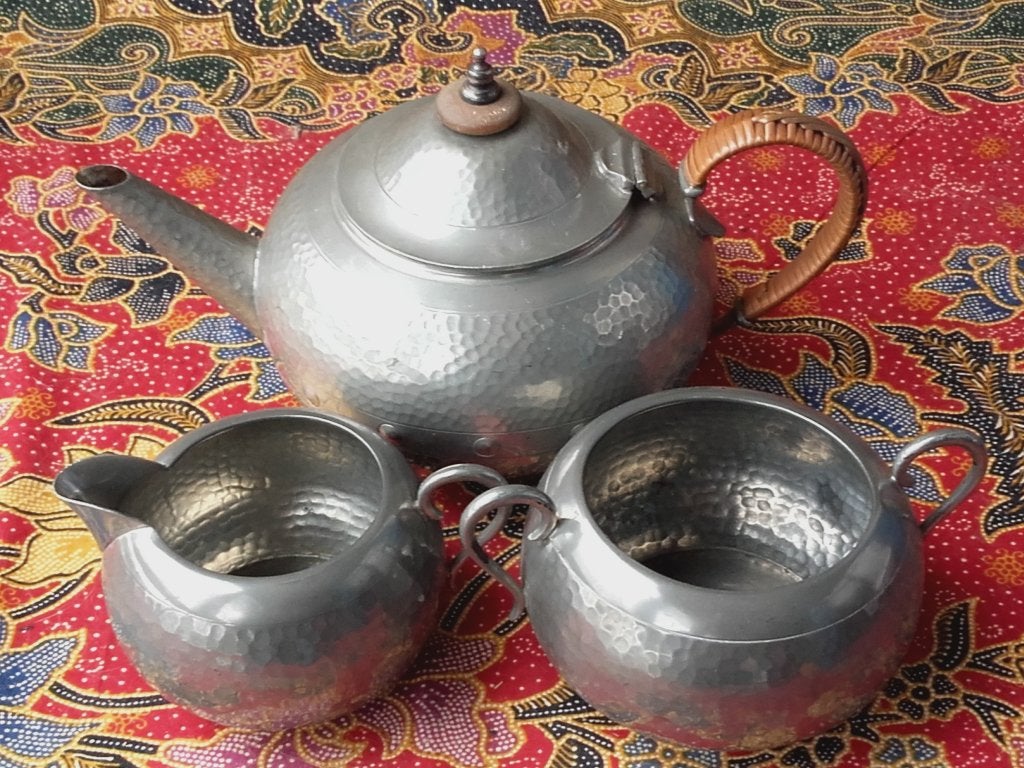 Mooi origineel antiek driedelig theeservies uit Engeland., Antiek en Kunst, Ophalen of Verzenden