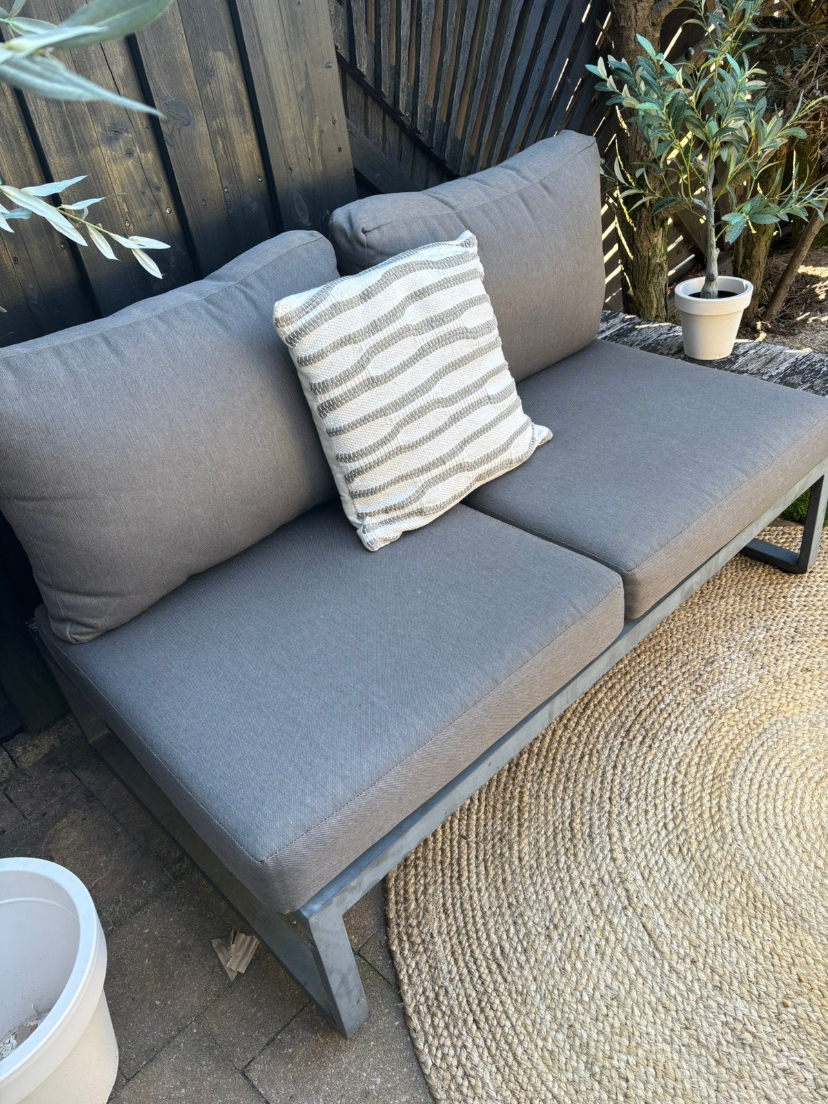 Grote hoek loungeset met grijze kussens, Ophalen, Gebruikt, Meer dan 8 zitplaatsen, Loungeset