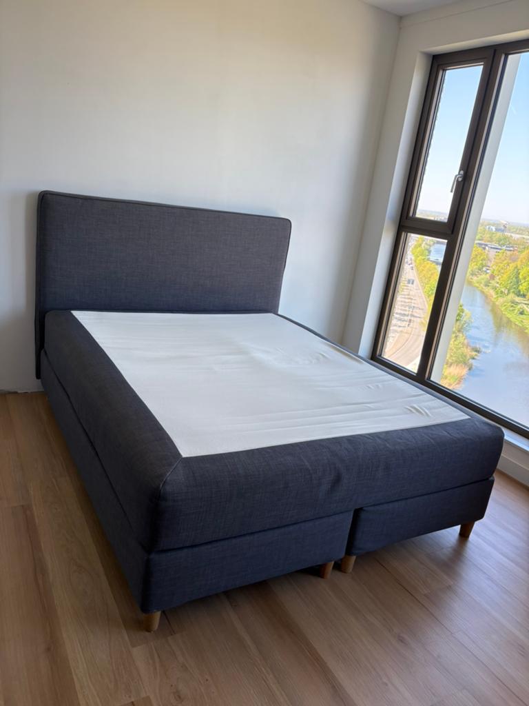 Ikea Dunvik boxspring met hoofdbord 160x200 cm, Huis en Inrichting, Ophalen, Zo goed als nieuw, Tweepersoons, 160 cm