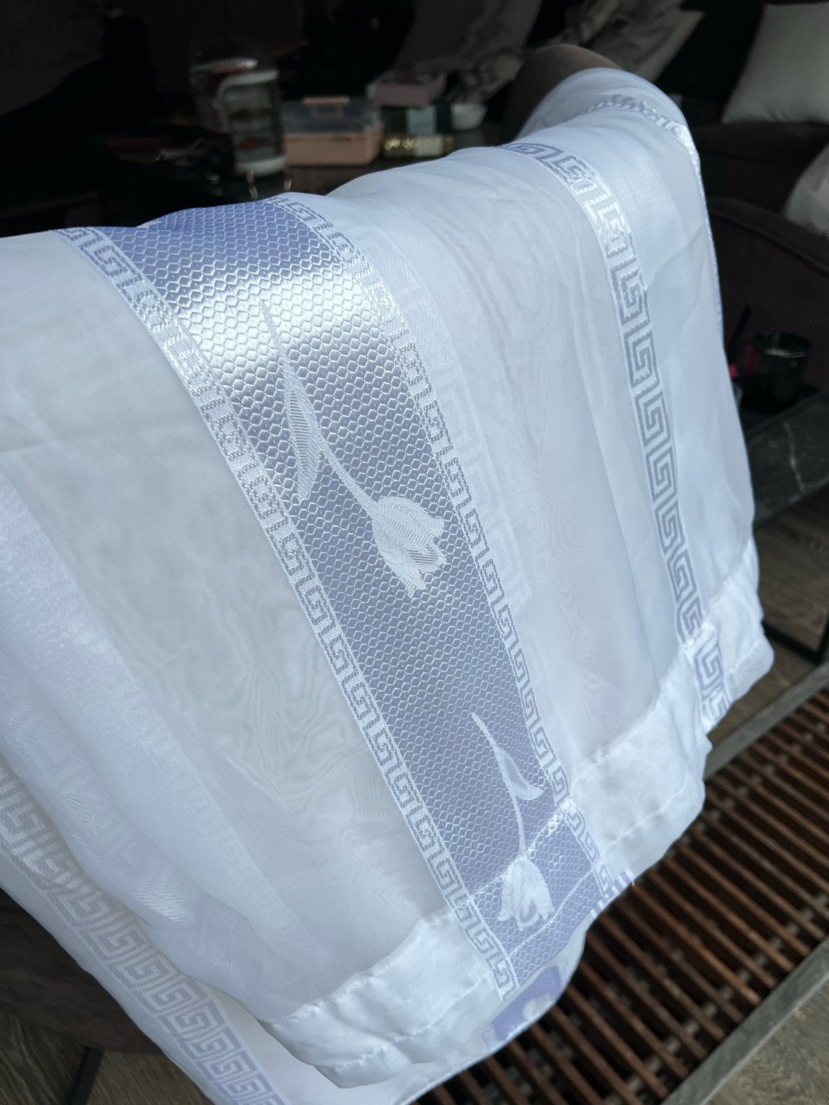 Wit vitrage gordijn met patroon - 930x234 cm, Ophalen, Vitrage, Gebruikt, Wit