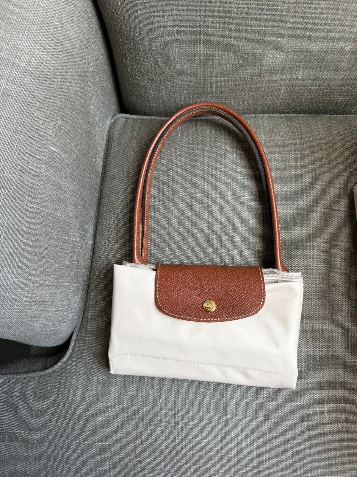 Longchamp Le Pliage Handtas M - Beige met Bruin Leer, Ophalen of Verzenden, Gebruikt, Beige, Handtas