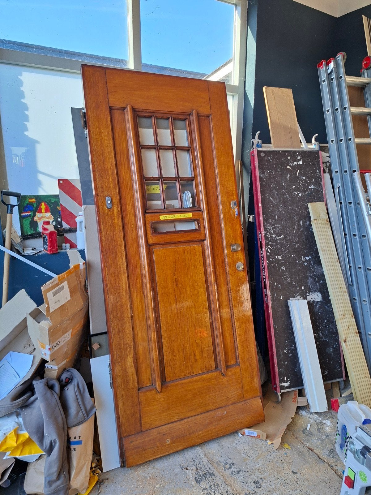 Massieve eiken buitendeur met glas en brievenbus, Doe-het-zelf en Verbouw, Deuren en Horren, Gebruikt, 80 tot 100 cm, 215 cm of meer