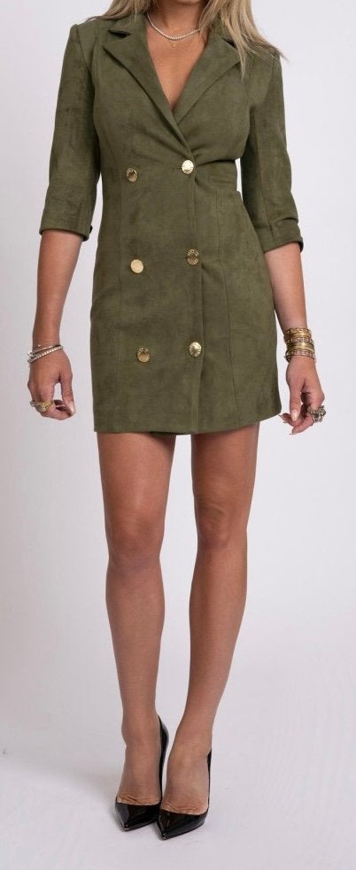 Nikkie Double-Breasted Blazer Dress Suède Army NEW Size XS, Ophalen of Verzenden, Zo goed als nieuw, Maat 34 (XS) of kleiner, Boven de knie