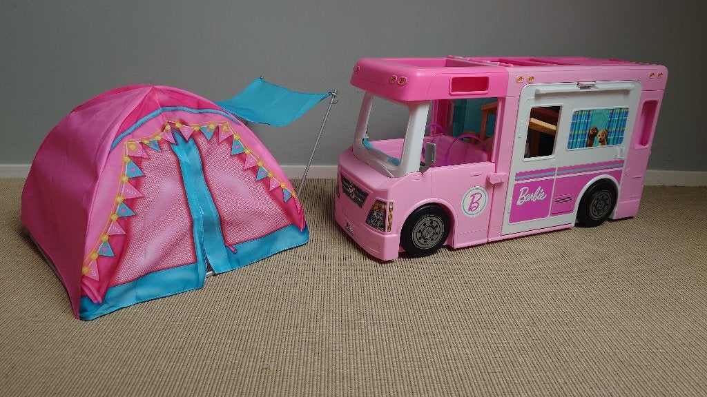 Barbie camper en tent, Ophalen of Verzenden, Zo goed als nieuw