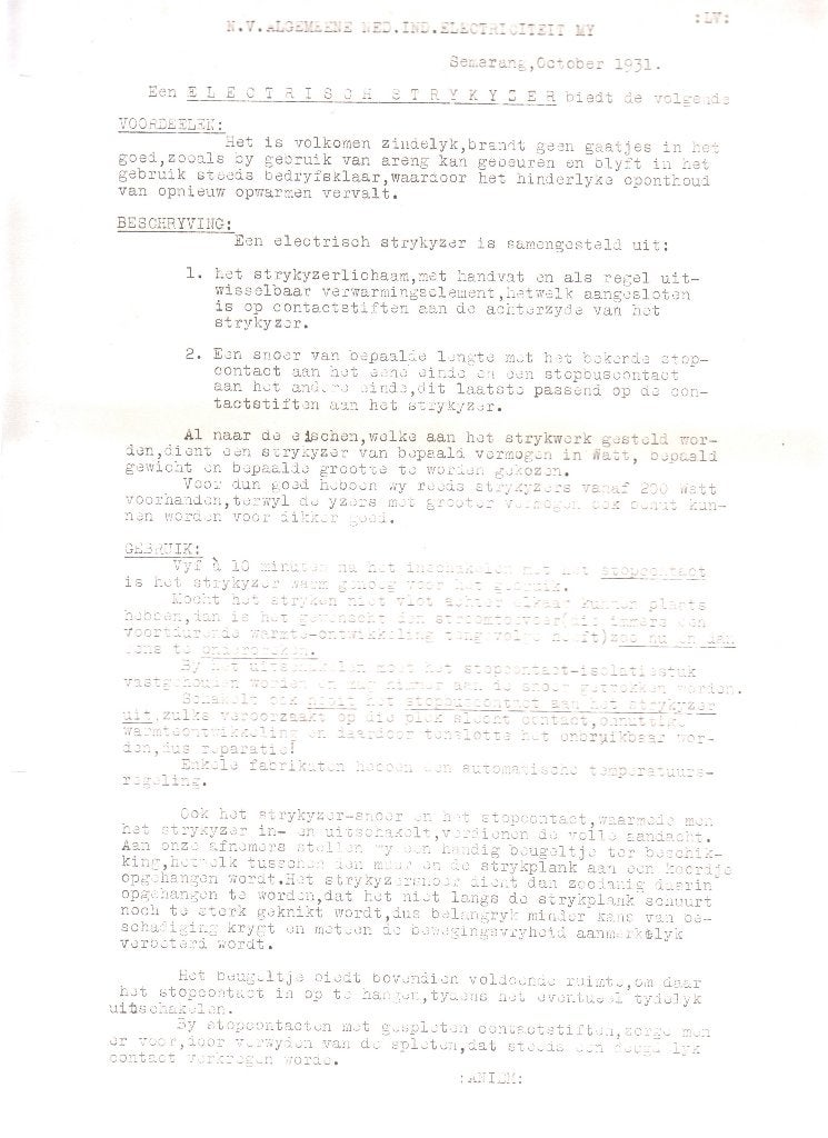 S219 Ned Indie introductie electr strijkijzer kookplaat 1931, Ophalen of Verzenden, Gebruikt