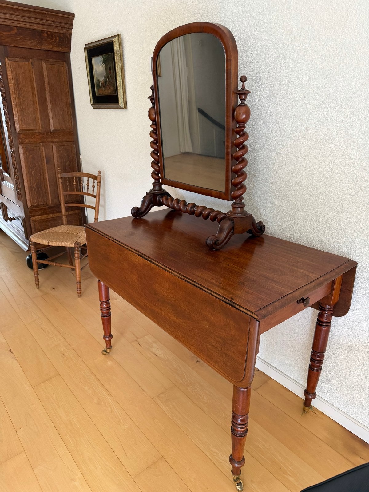 Antieke kaptafel/sidetable met kantelbare spiegel, Antiek en Kunst, Ophalen, Rechthoekig, 50 tot 100 cm, 100 tot 150 cm