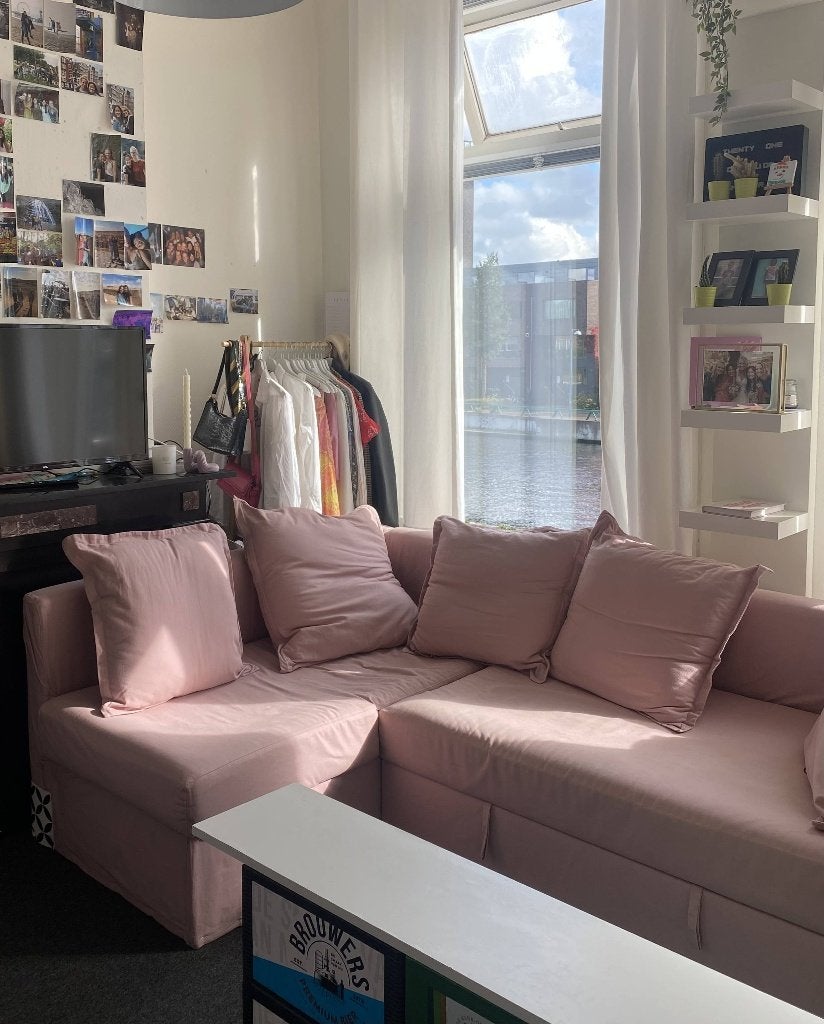 GRATIS: Hoekslaapbank FÅGELBO van IKEA, Huis en Inrichting, Ophalen, Gebruikt, 125 tot 150 cm, Hoekbank