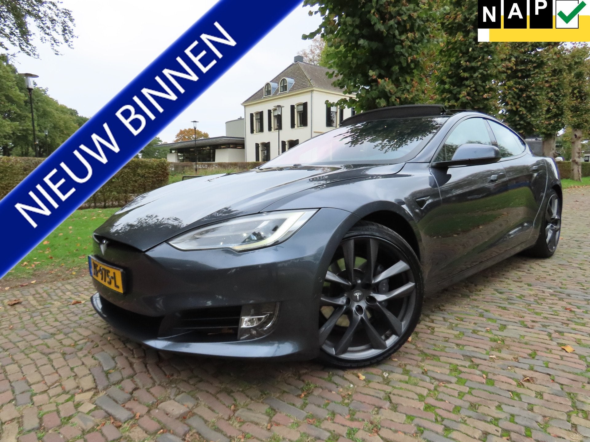 Tesla Model S 75D Base Autopilot Panoramadak Luchtvering Cam, Auto's, Gebruikt, Model S, Origineel Nederlands, Zilver of Grijs