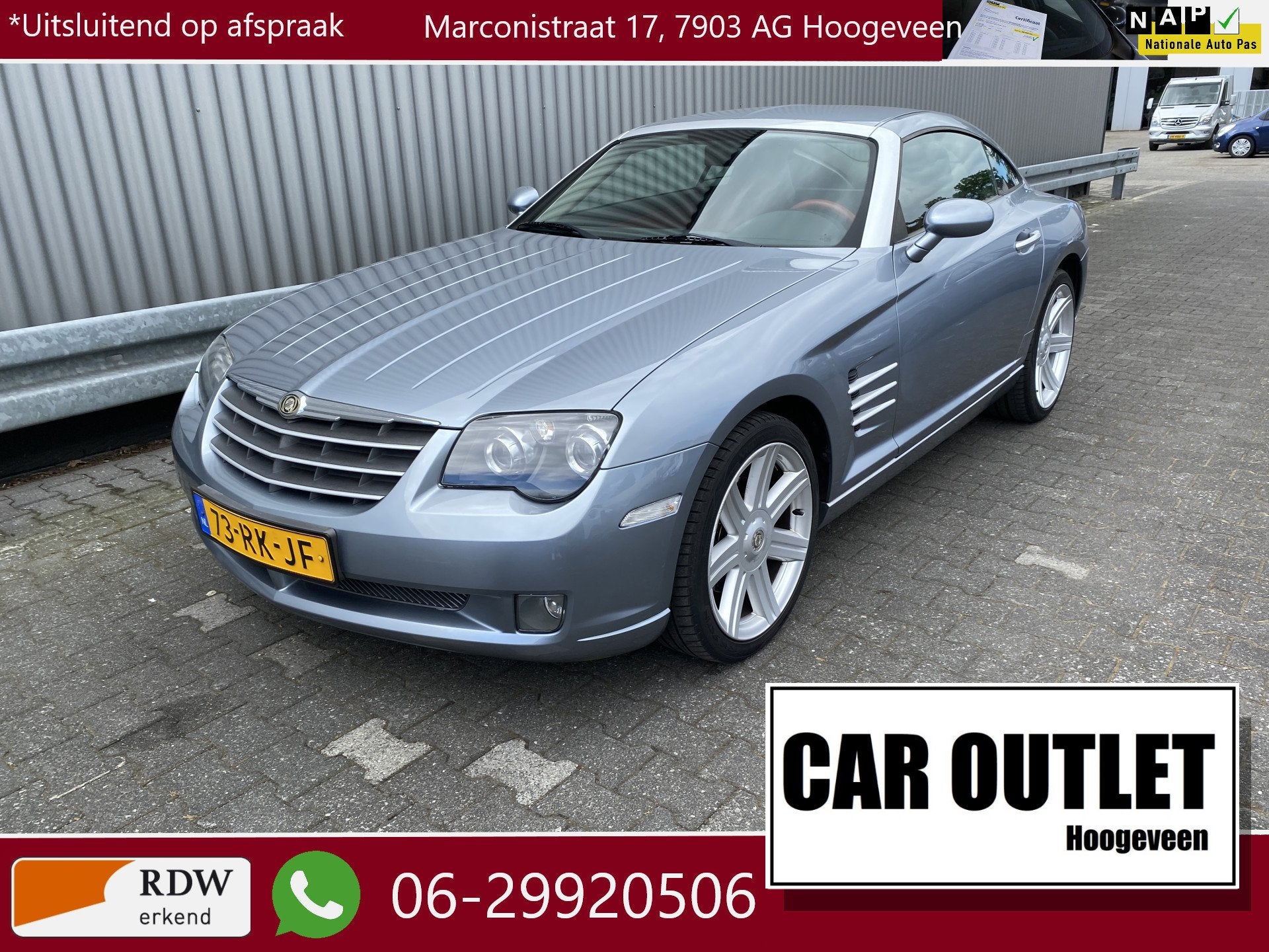 Chrysler Crossfire 3.2 V6 135Dkm.NAP, Leer Complete historie, Auto's, Chrysler, Automaat, Gebruikt, Blauw, 2 stoelen