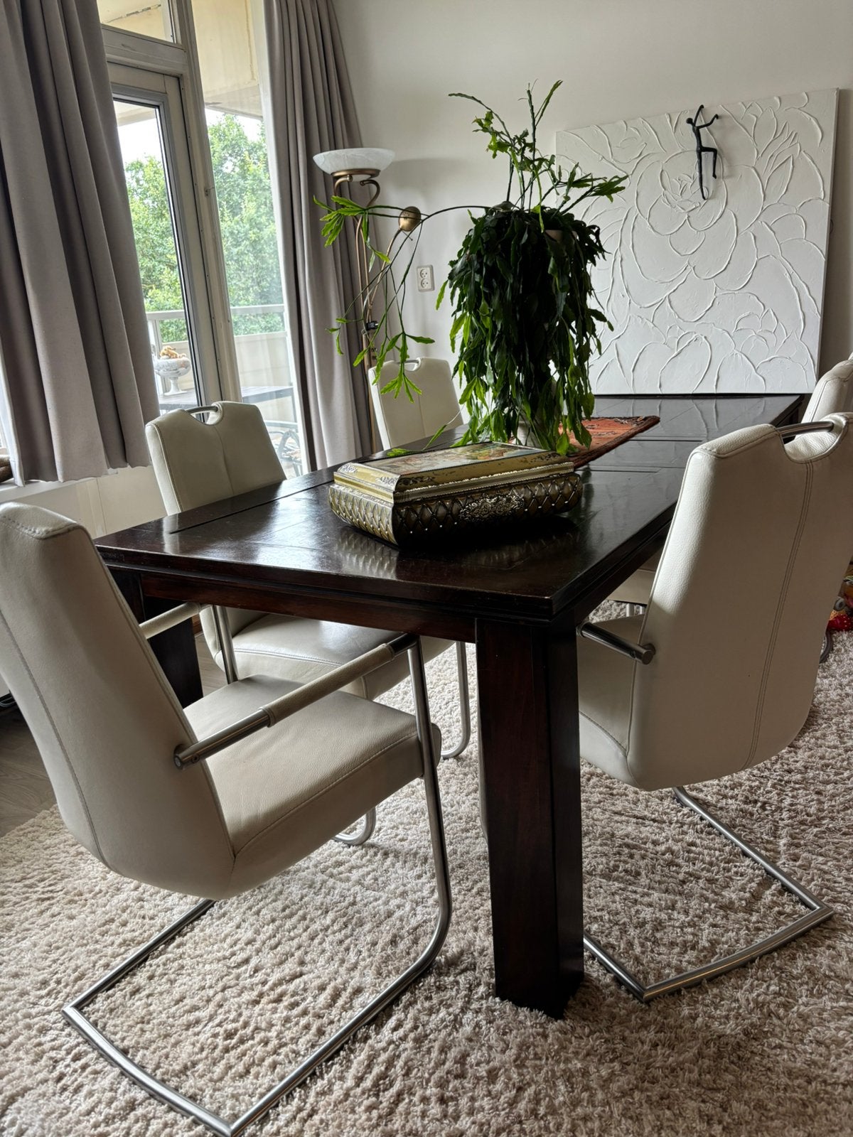 6 leren eetkamerstoelen, Huis en Inrichting, Stoelen, Ophalen, Gebruikt, Overige kleuren, Leer