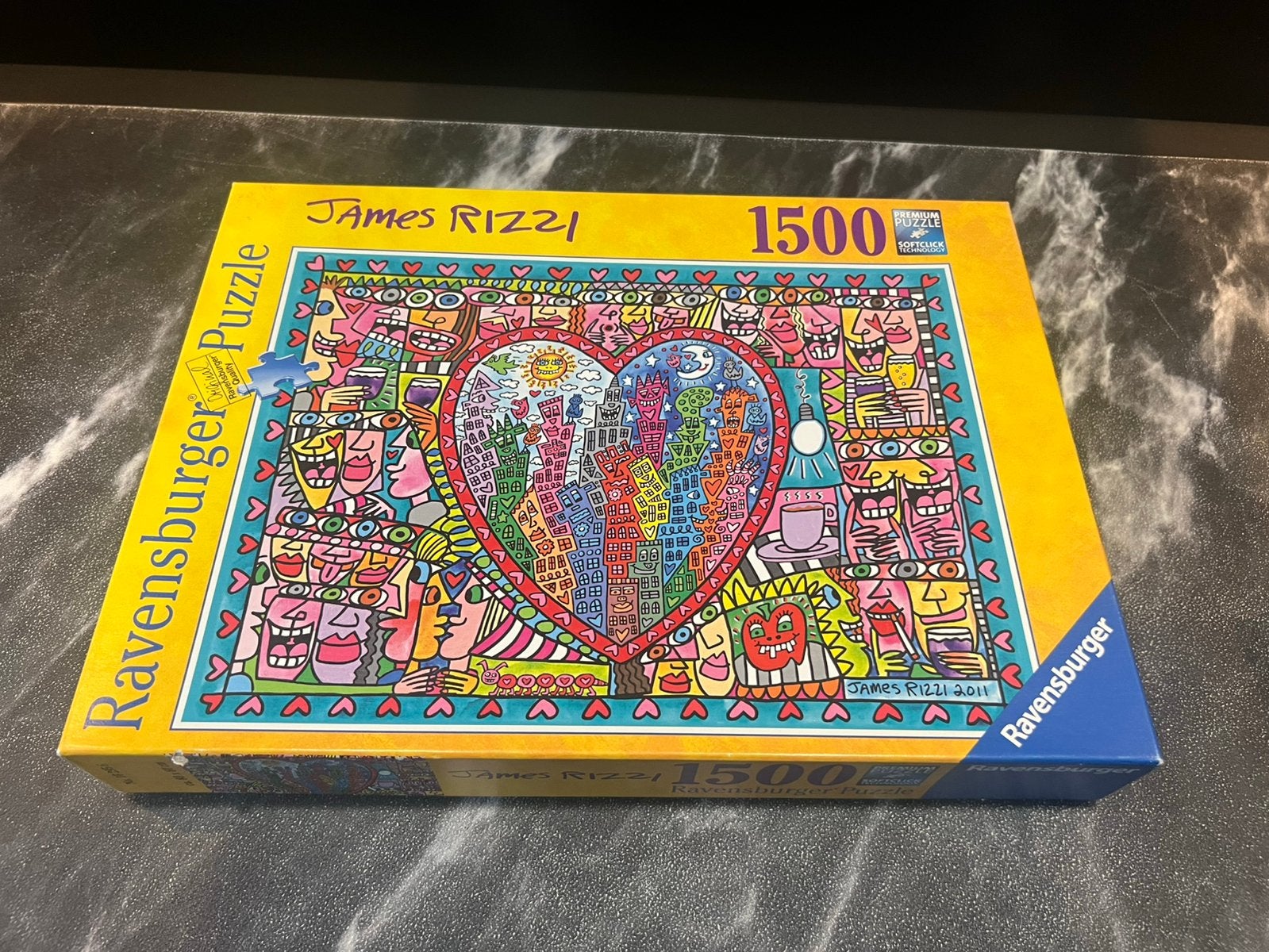 Ravensburger puzzel 1500 stukjes James Rizzi All the love, Ophalen of Verzenden, 500 t/m 1500 stukjes, Zo goed als nieuw